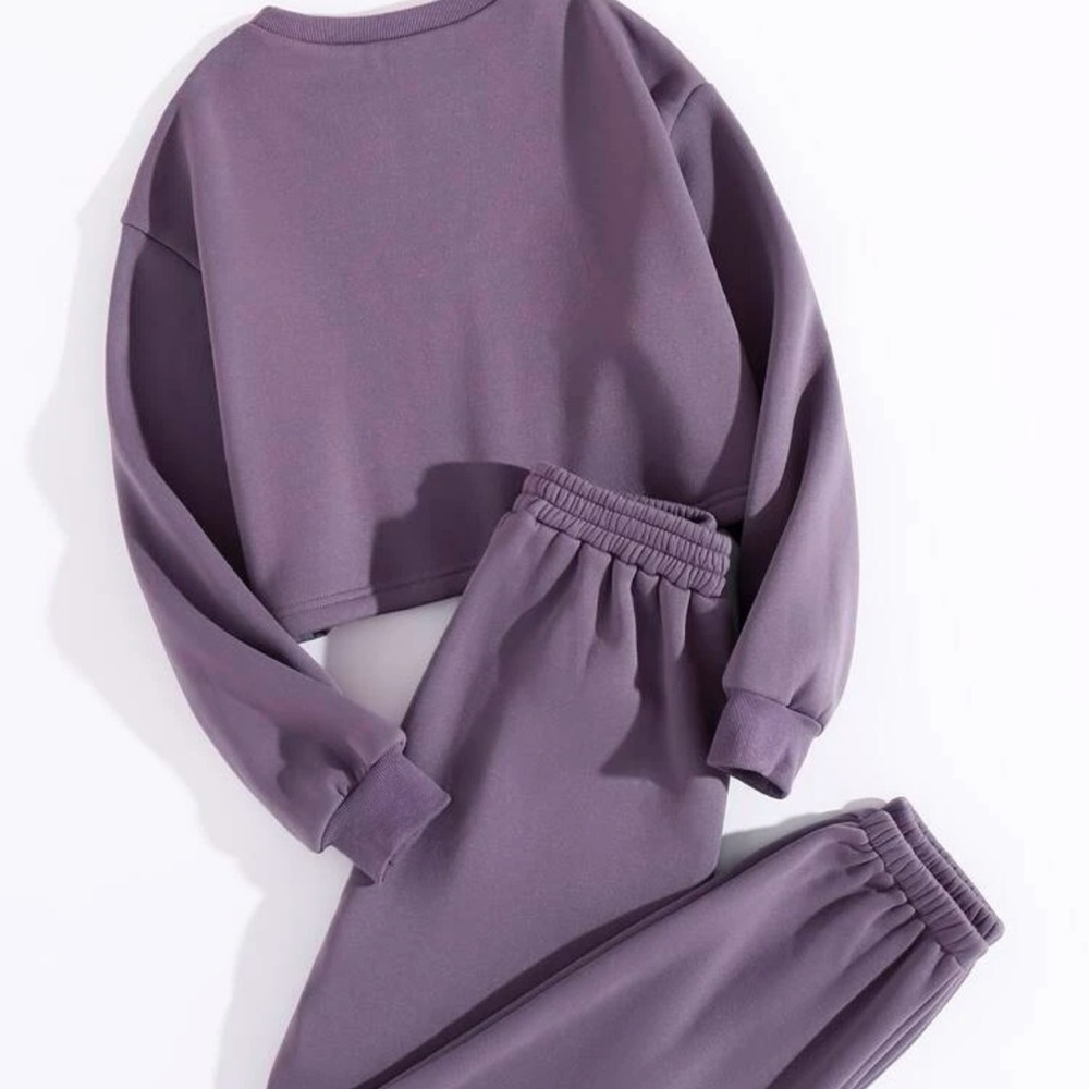 Shein Purple Fleece Crop Sweater And Joggers Set Size L (8/10)